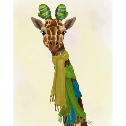 Giraffe and Scarves Black Modern Wood Framed Art Print with Double Matting by Fab Funky