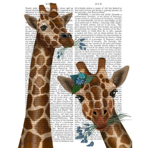 Chewing Giraffe Duo Black Modern Wood Framed Art Print with Double Matting by Fab Funky