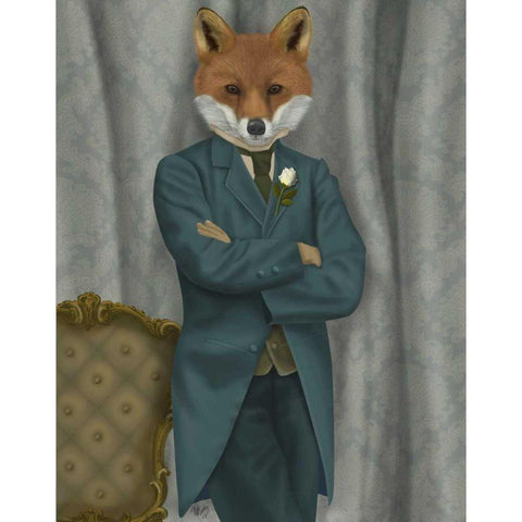 Fox Victorian Gentleman Portrait Gold Ornate Wood Framed Art Print with Double Matting by Fab Funky