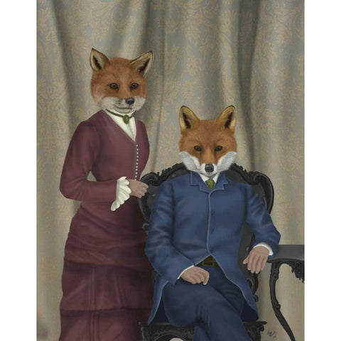 Fox Couple Edwardians Gold Ornate Wood Framed Art Print with Double Matting by Fab Funky