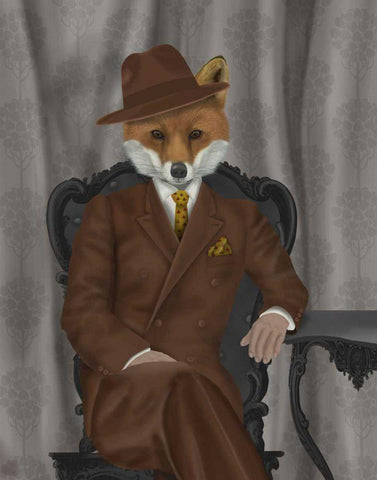 Fox 1930s Gentleman Black Ornate Wood Framed Art Print with Double Matting by Fab Funky