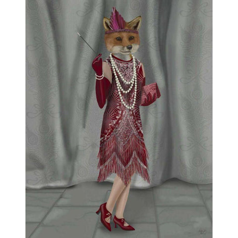 Fox Lady 1920s Flapper Gold Ornate Wood Framed Art Print with Double Matting by Fab Funky