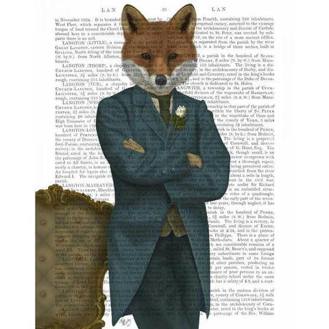 Fox Victorian Gentleman Portrait White Modern Wood Framed Art Print by Fab Funky