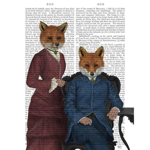 Fox Couple Edwardians Gold Ornate Wood Framed Art Print with Double Matting by Fab Funky