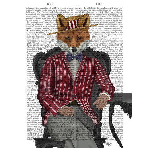 Fox 1920s Gentleman Black Modern Wood Framed Art Print with Double Matting by Fab Funky