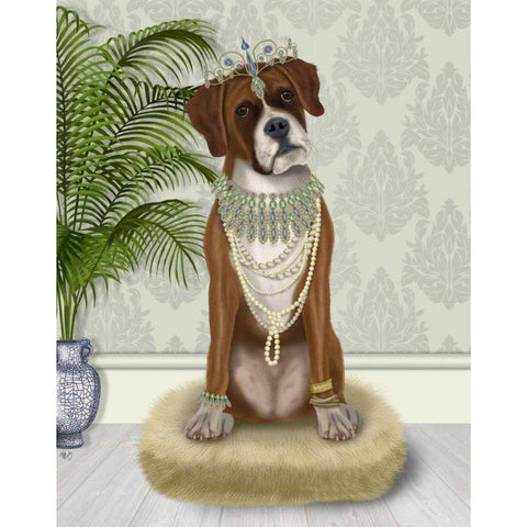 Boxer and Tiara, Full Black Modern Wood Framed Art Print with Double Matting by Fab Funky