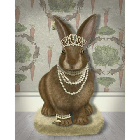 Rabbit and Pearls, Full Gold Ornate Wood Framed Art Print with Double Matting by Fab Funky