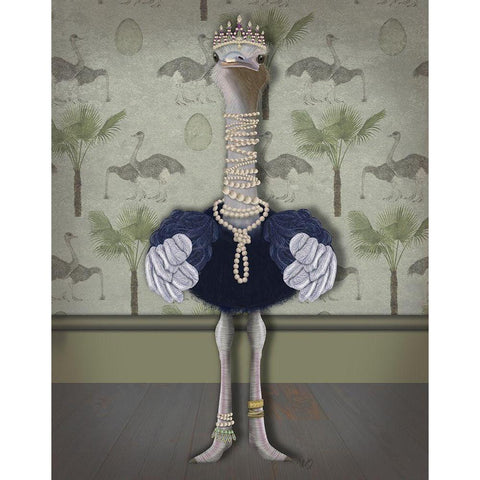 Ostrich and Pearls, Full Black Modern Wood Framed Art Print with Double Matting by Fab Funky