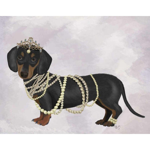 Dachshund and Pearls Black Modern Wood Framed Art Print with Double Matting by Fab Funky