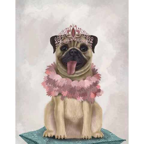 Pug Princess On Cushion Black Modern Wood Framed Art Print with Double Matting by Fab Funky