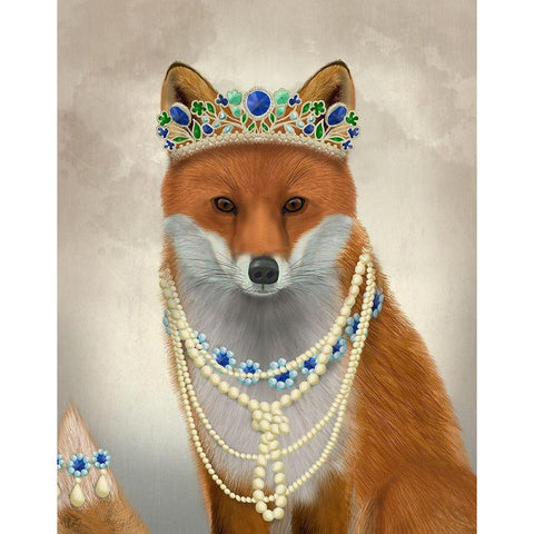 Fox with Tiara, Portrait White Modern Wood Framed Art Print by Fab Funky