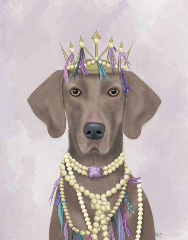 Weimaraner with Tiara White Modern Wood Framed Art Print with Double Matting by Fab Funky