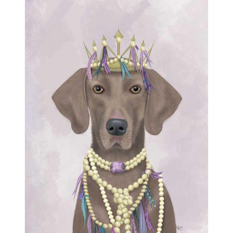 Weimaraner with Tiara Gold Ornate Wood Framed Art Print with Double Matting by Fab Funky