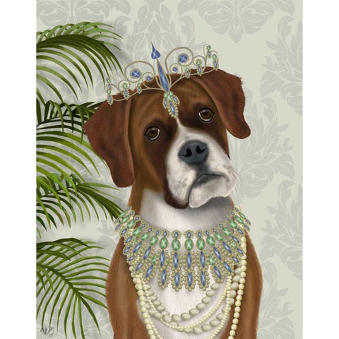 Boxer and Tiara, Portrait Gold Ornate Wood Framed Art Print with Double Matting by Fab Funky