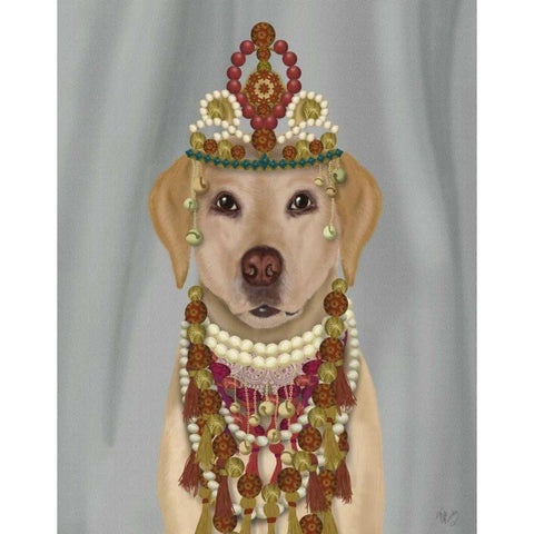 Yellow Labrador and Tiara, Portrait White Modern Wood Framed Art Print by Fab Funky