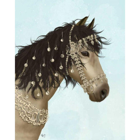 Horse Buckskin with Jewelled Bridle Black Modern Wood Framed Art Print with Double Matting by Fab Funky