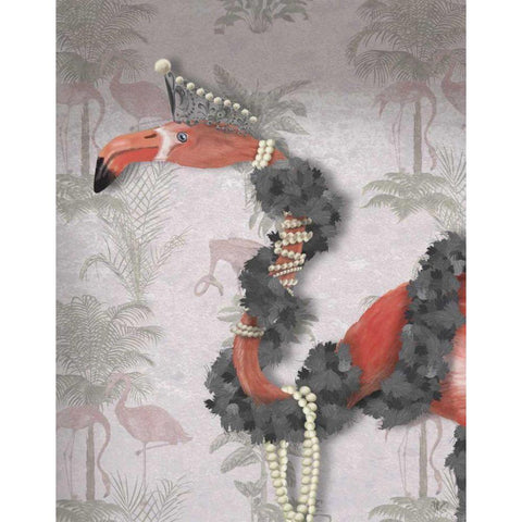 Flamingo and Pearls, Portrait Gold Ornate Wood Framed Art Print with Double Matting by Fab Funky