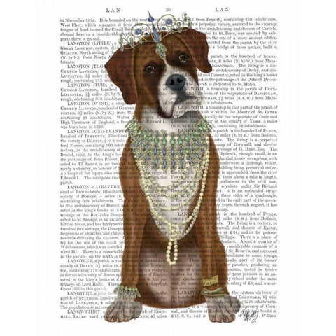 Boxer and Tiara, Full Gold Ornate Wood Framed Art Print with Double Matting by Fab Funky