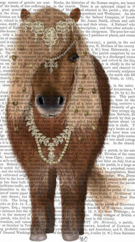 Horse Brown Pony with Bells, Full White Modern Wood Framed Art Print with Double Matting by Fab Funky