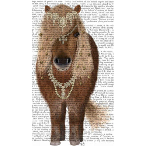 Horse Brown Pony with Bells, Full Black Modern Wood Framed Art Print by Fab Funky