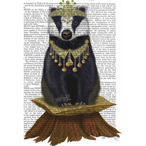 Badger with Tiara, Full Gold Ornate Wood Framed Art Print with Double Matting by Fab Funky