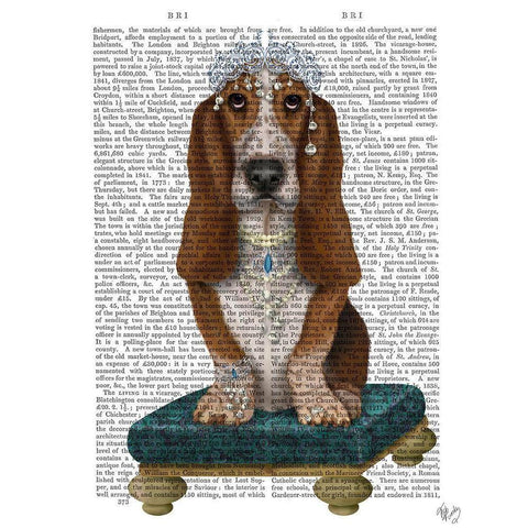 Basset Hound and Tiara Black Modern Wood Framed Art Print with Double Matting by Fab Funky
