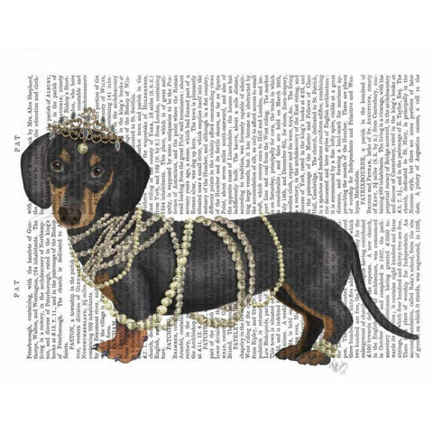 Dachshund and Pearls White Modern Wood Framed Art Print by Fab Funky