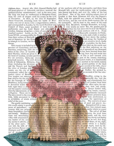 Pug Princess On Cushion White Modern Wood Framed Art Print with Double Matting by Fab Funky