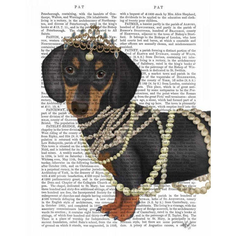 Dachshund and Tiara Black Modern Wood Framed Art Print by Fab Funky