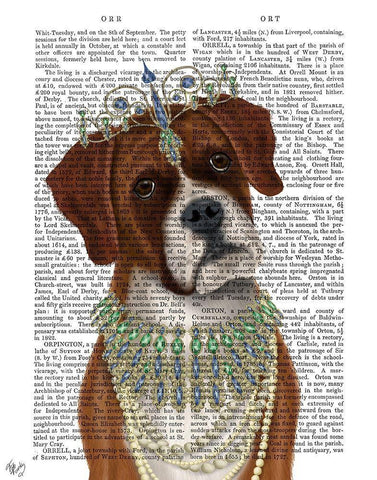 Boxer and Tiara, Portrait Black Ornate Wood Framed Art Print with Double Matting by Fab Funky