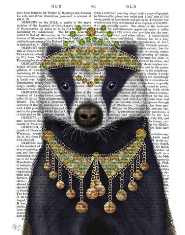 Badger with Tiara, Portrait White Modern Wood Framed Art Print with Double Matting by Fab Funky