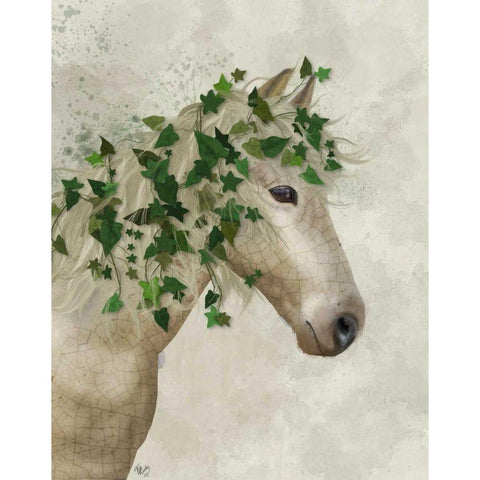 Horse Porcelain with Ivy White Modern Wood Framed Art Print by Fab Funky