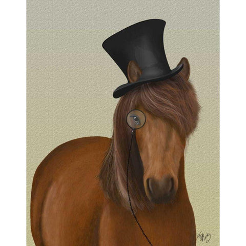 Horse Top Hat and Monocle Gold Ornate Wood Framed Art Print with Double Matting by Fab Funky