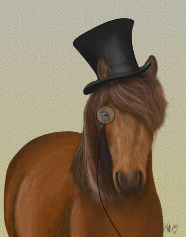 Horse Top Hat and Monocle Black Ornate Wood Framed Art Print with Double Matting by Fab Funky