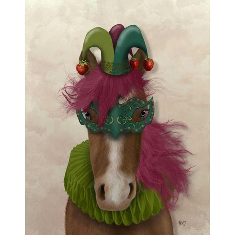 Horse Strawberry Fool White Modern Wood Framed Art Print by Fab Funky