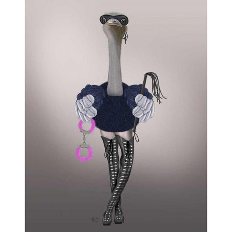 Ostrich with Kinky Boots Gold Ornate Wood Framed Art Print with Double Matting by Fab Funky