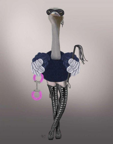 Ostrich with Kinky Boots White Modern Wood Framed Art Print with Double Matting by Fab Funky