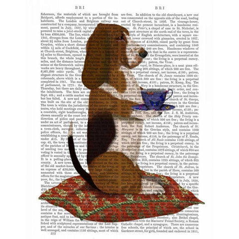 Basset Hound Taking Tea Black Modern Wood Framed Art Print with Double Matting by Fab Funky