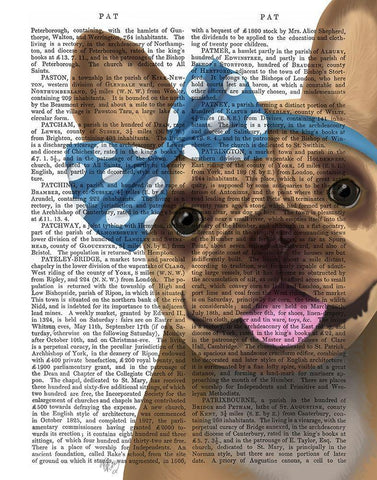 French Bulldog and Blue Bow Black Ornate Wood Framed Art Print with Double Matting by Fab Funky