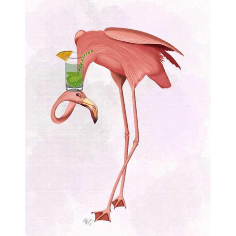 Flamingo and Cocktail 1 Black Modern Wood Framed Art Print with Double Matting by Fab Funky