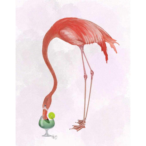 Flamingo and Cocktail 2 Black Modern Wood Framed Art Print with Double Matting by Fab Funky