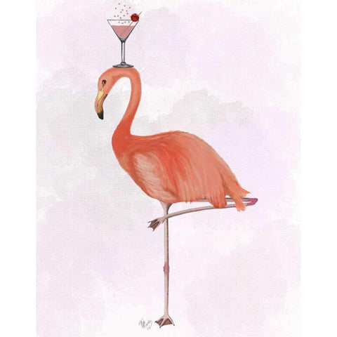 Flamingo and Cocktail 3 White Modern Wood Framed Art Print by Fab Funky