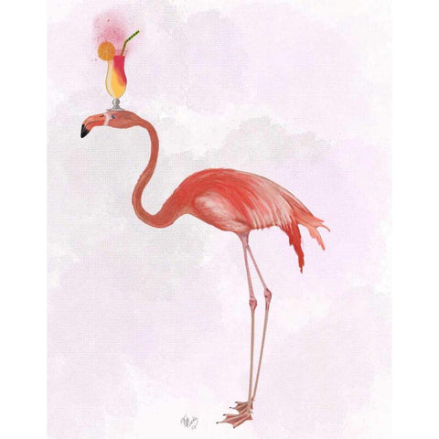 Flamingo and Cocktail 4 Black Modern Wood Framed Art Print with Double Matting by Fab Funky