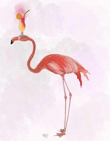 Flamingo and Cocktail 4 White Modern Wood Framed Art Print with Double Matting by Fab Funky