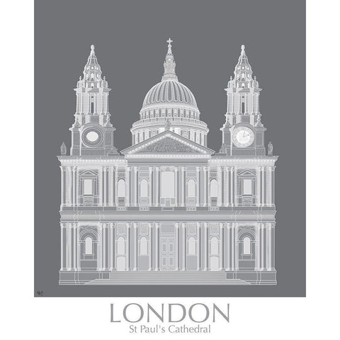 London St Pauls MonoChrome Black Modern Wood Framed Art Print with Double Matting by Fab Funky