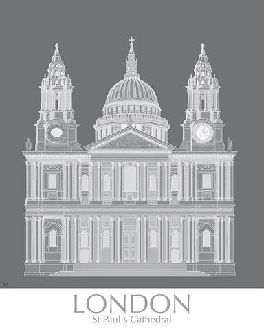 London St Pauls MonoChrome White Modern Wood Framed Art Print with Double Matting by Fab Funky