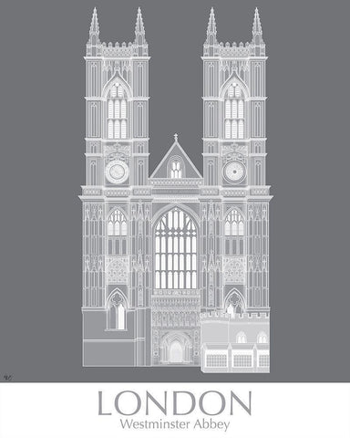 London Westminster Abbey Monochrome Black Ornate Wood Framed Art Print with Double Matting by Fab Funky