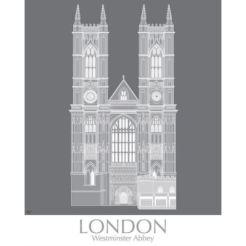 London Westminster Abbey Monochrome White Modern Wood Framed Art Print by Fab Funky