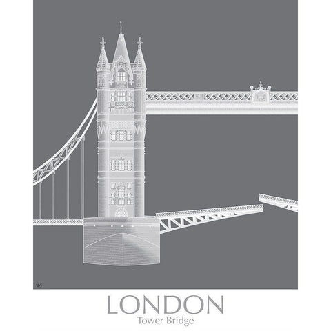 London Tower Brdige MonoChrome White Modern Wood Framed Art Print by Fab Funky