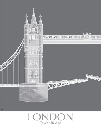 London Tower Brdige MonoChrome White Modern Wood Framed Art Print with Double Matting by Fab Funky